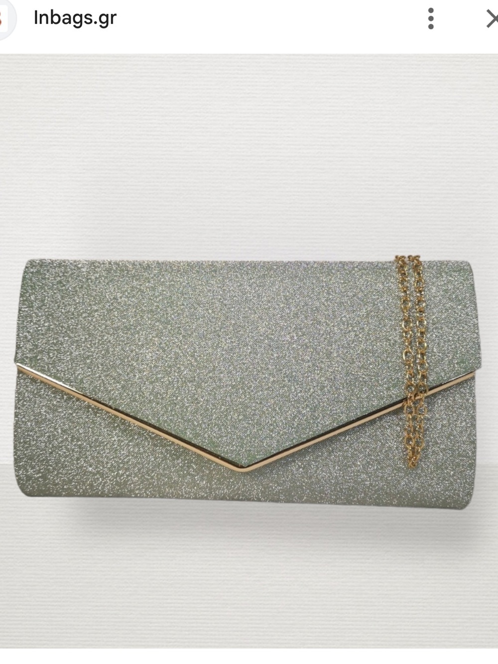 Silver Glitter Envelope Clutch evening bag Gold Trim and gold chain strap